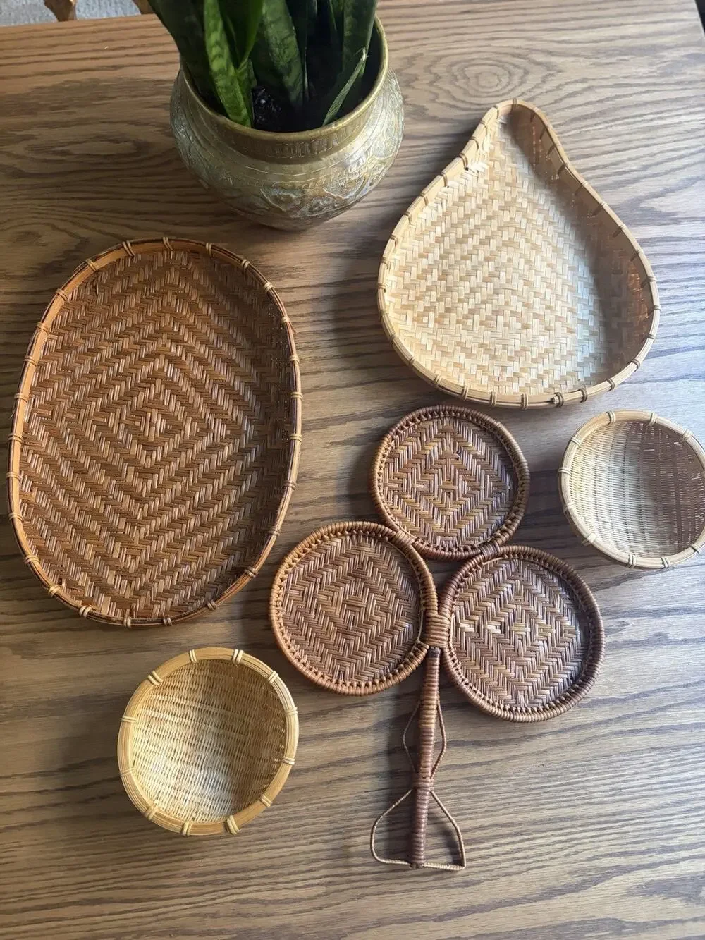 Vintage Wicker Winnowing Baskets Set Of 5 Baskets Woven Bamboo Wall Hanging